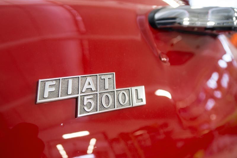 1972 Fiat 500L Badge Closeup