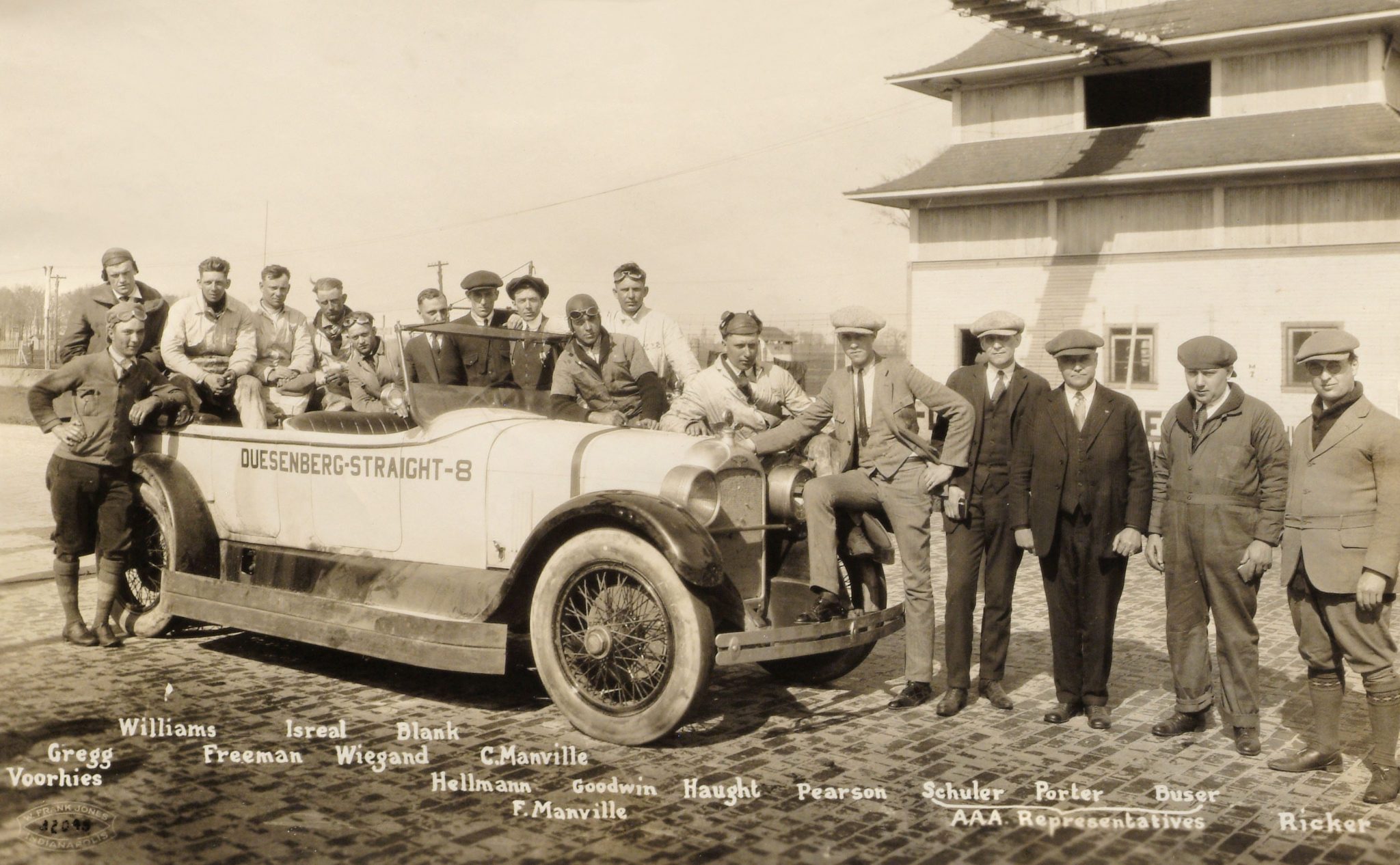 It took a 14-man team and three AAA observers to verify the Duesenberg Model A’s 24-hours record run at Indianapolis in April 1923. The car clocked 3,155 miles in 24 hours for an average speed of 131.45 mph. In total the car accumulated over 18,000 miles during three weeks of endurance tests, and then paced the Indy 500 in May. It was the only instance in the history of the race when the pace car had more accumulated track time than the race cars!