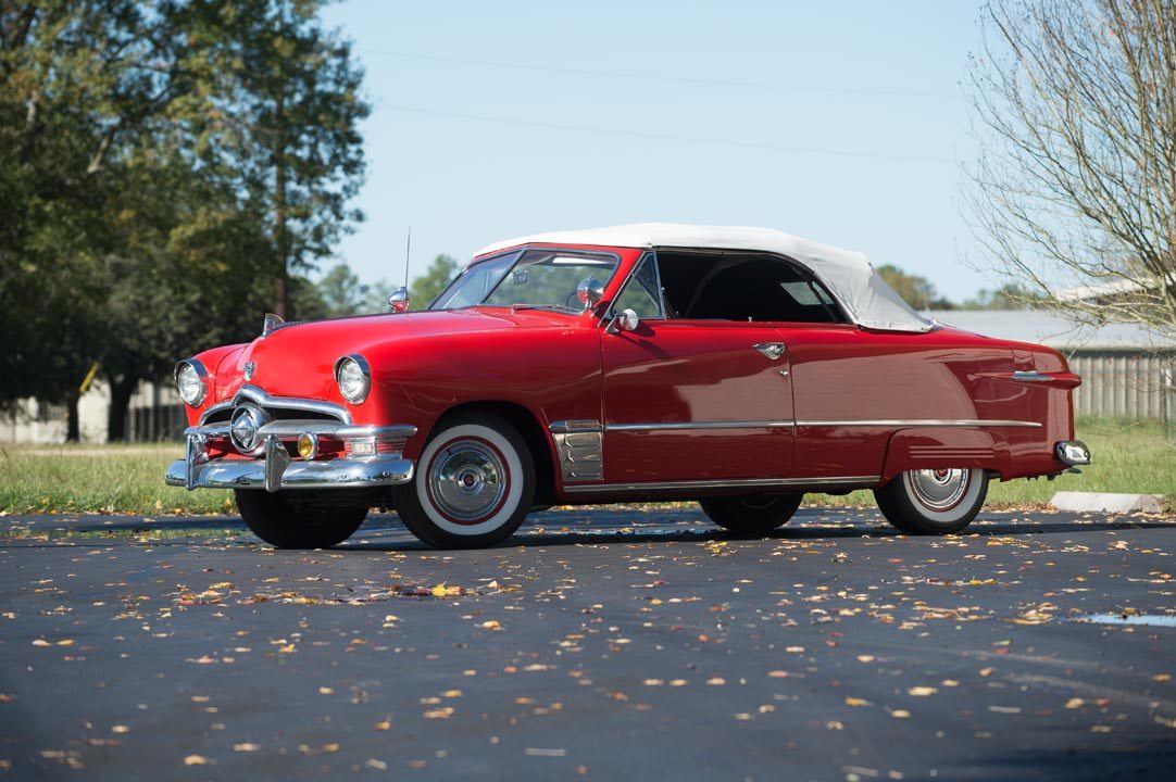 1950 Ford Custom Deluxe Convertible with white roof up