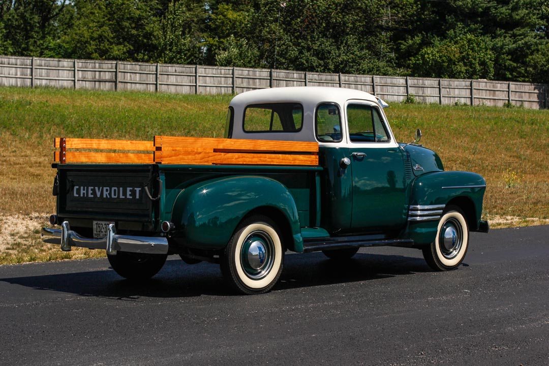 1955 Chevrolet 3100 5-Window Pickup Truck Rear Three Quarter View