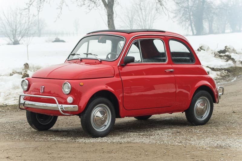 1972 Fiat 500L With Snowy Background