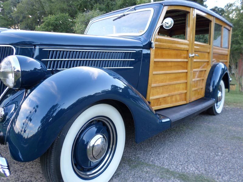 1936 Ford Station Wagon Front Wheel and Hood Closeup